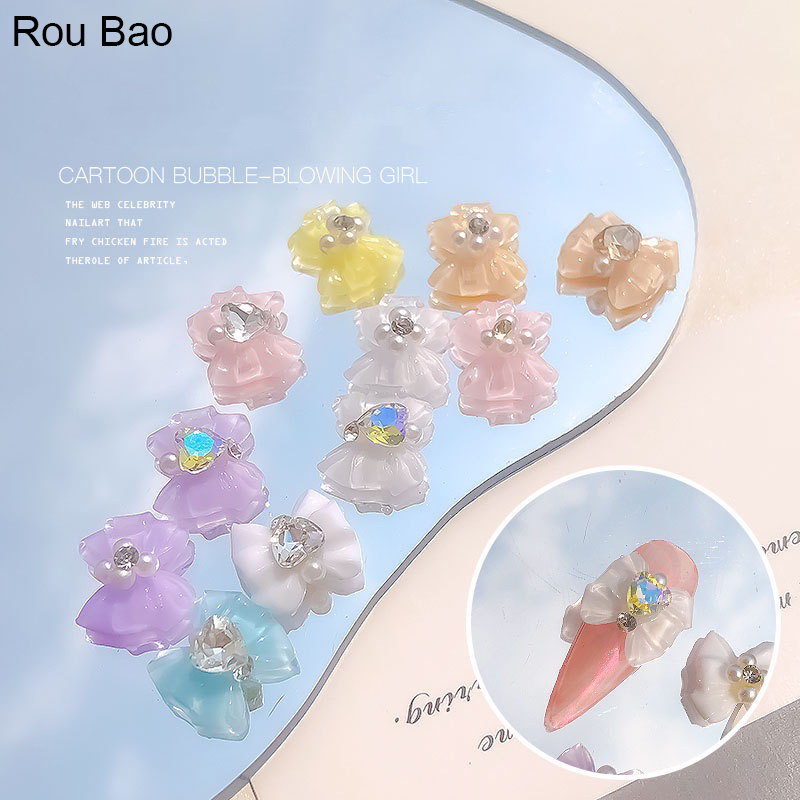 ซื้อ Rou Bao ขายดี อุปกรณ์ตกแต่งเล็บ ไข่มุก โบว์ ทรงกลม หลากสี สําหรับตกแต่งเล็บ DIY