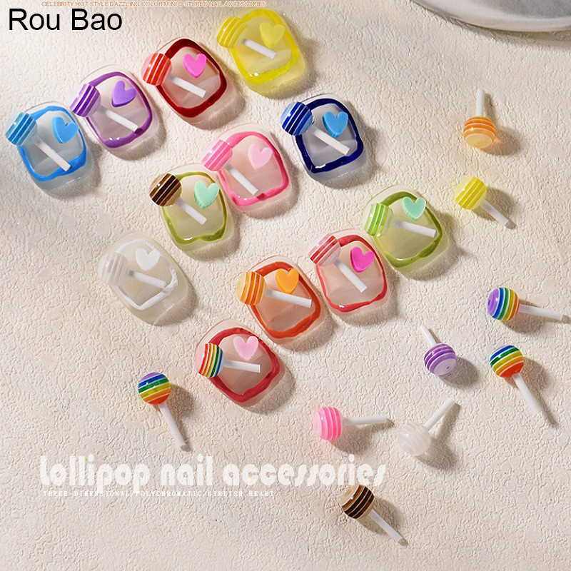 Rou Bao อมยิ้มเรซิ่น ลายการ์ตูนน่ารัก 3D ขนาดเล็ก สีแคนดี้ สําหรับตกแต่งเล็บ 50 ชิ้น ต่อแพ็ก
