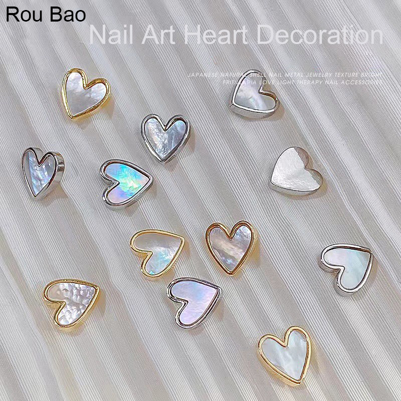 Rou Bao อุปกรณ์ตกแต่งเล็บอะคริลิค อัลลอย ลายหัวใจ พีช 3D ยอดนิยม สําหรับตกแต่งเล็บ 10 ชิ้น