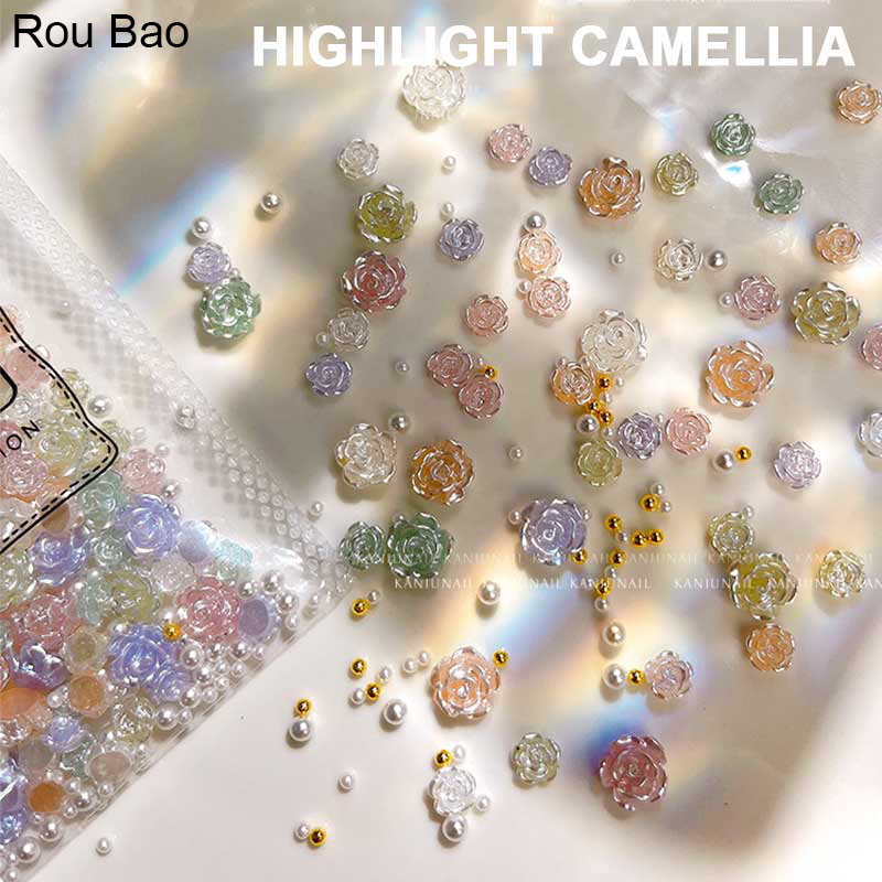 Rou Bao กลิตเตอร์เรซิ่น ลายดอกกุหลาบ ดอกคามิเลีย สําหรับตกแต่งเล็บ DIY 50 ชิ้น
