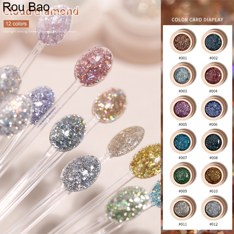 Rou Bao เลื่อมกลิตเตอร์ กึ่งถาวร 12 สี สําหรับตกแต่งเล็บ DIY