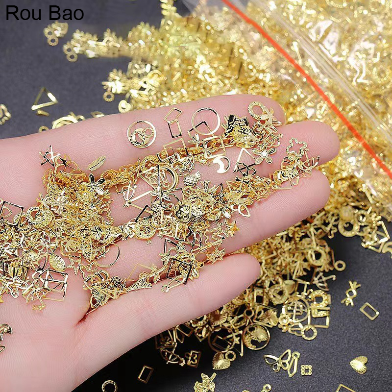 Rou Bao 500 ชิ้น ขายส่ง เล็บโลหะ หมุดย้ํา ดาว ดวงจันทร์ กลวง วงกลม ก้านม้า ตาครึ่งวงกลม ตกแต่งเล็บ DIY – โปรปัง