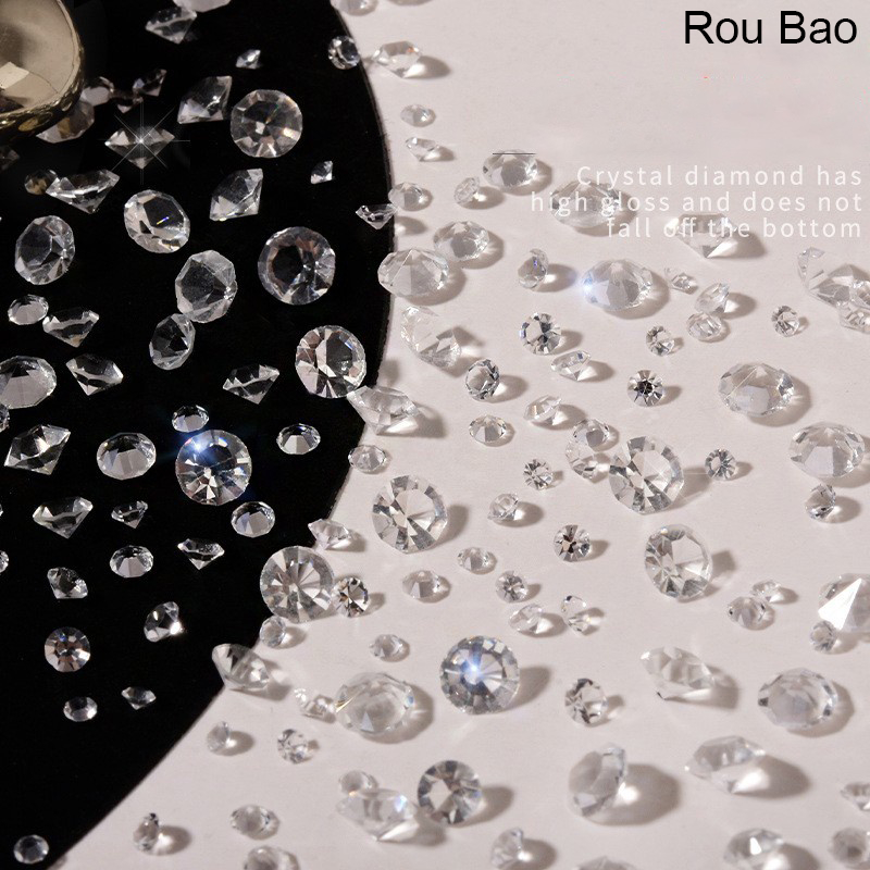 Rou Bao เพชรคริสตัลใส พลอยเทียม 3D คละขนาด สําหรับตกแต่งเล็บ 10 กรัม
