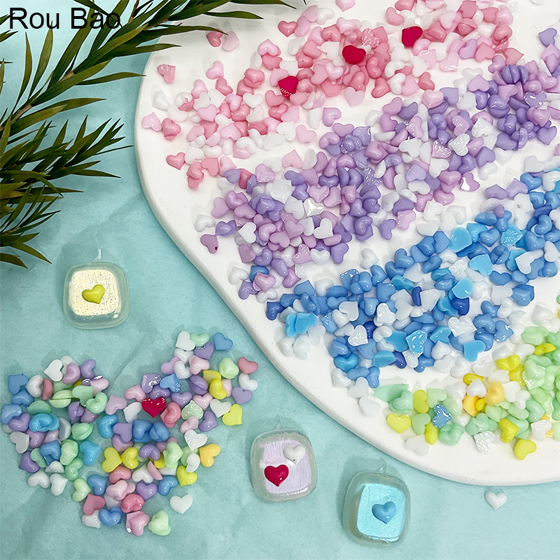 Rou Bao อุปกรณ์ตกแต่งเล็บเรซิ่น รูปหัวใจ ขนาดเล็ก สีสันสดใส DIY 50 ชิ้น