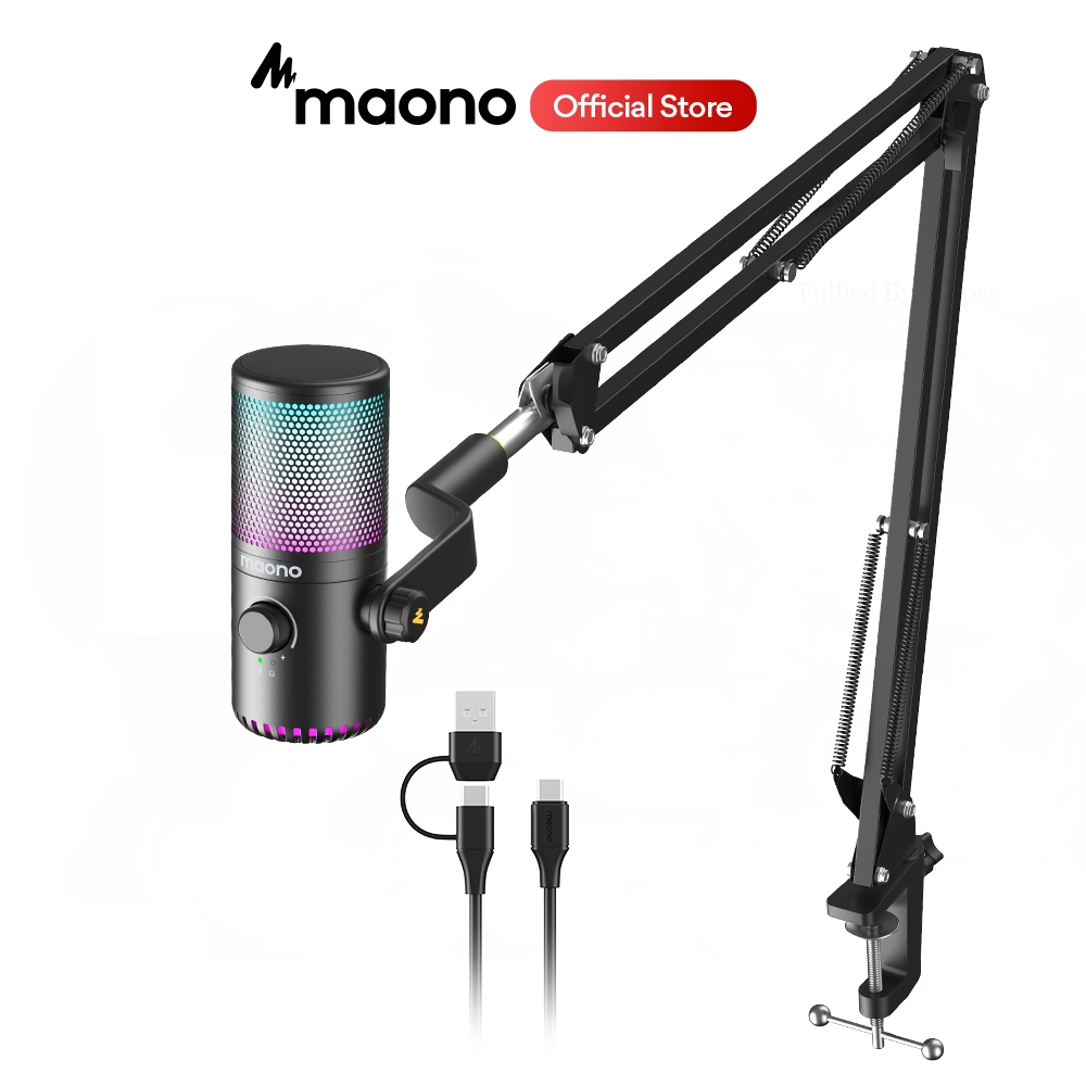 Maono DM30S RGB ไมโครโฟนเกมมิ่ง USB Type-c พร้อมแขนบูม กําไรไมค์ ซอฟท์แวร์เชื่อมโยง Maono สําหรับ PC โทรศัพท์ เล่นเกม บันทึก ASMR พอดแคสต์