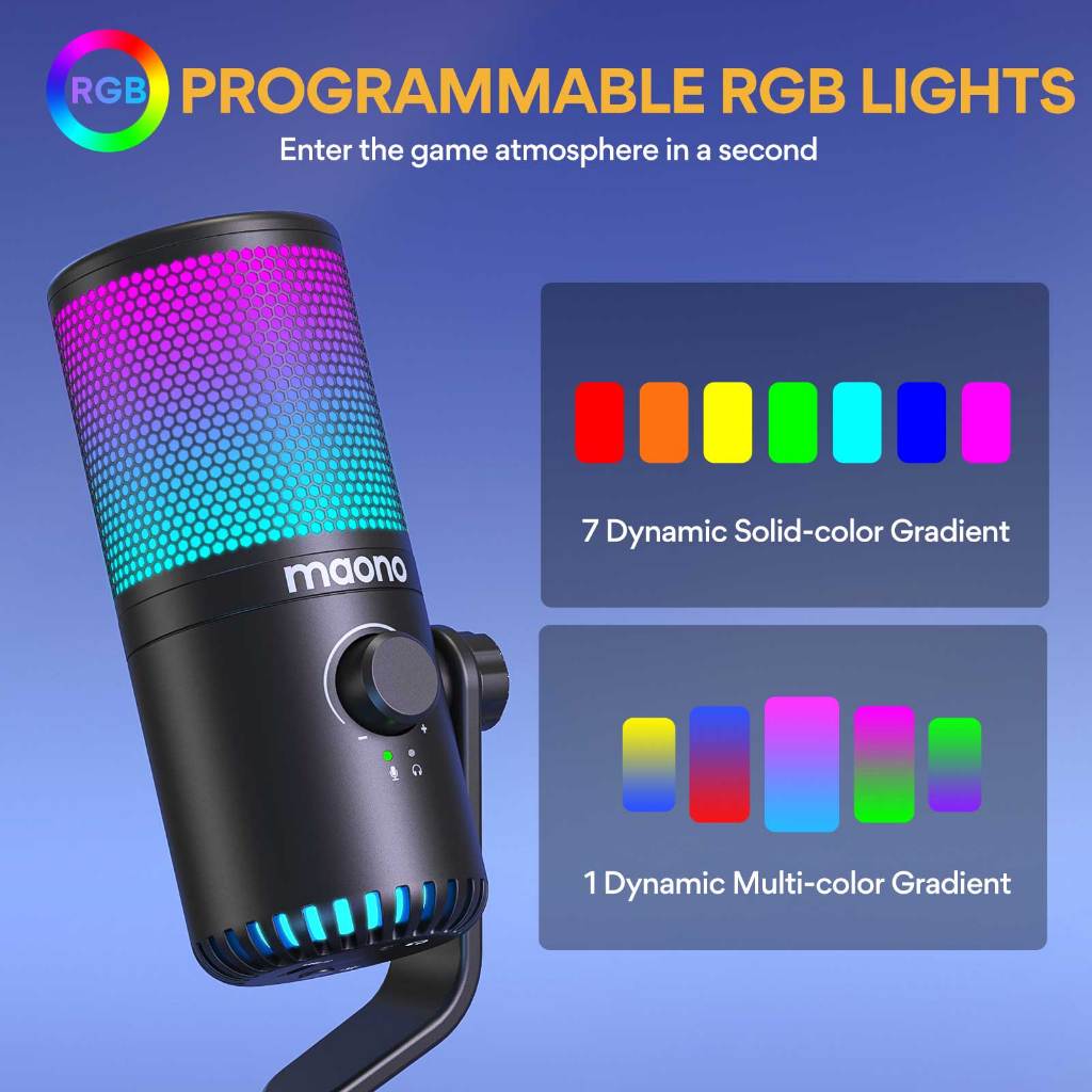 Maono DM30S RGB ไมโครโฟนเกมมิ่ง USB Type-c พร้อมแขนบูม กําไรไมค์ ซอฟท์แวร์เชื่อมโยง Maono สําหรับ PC โทรศัพท์ เล่นเกม บันทึก ASMR พอดแคสต์