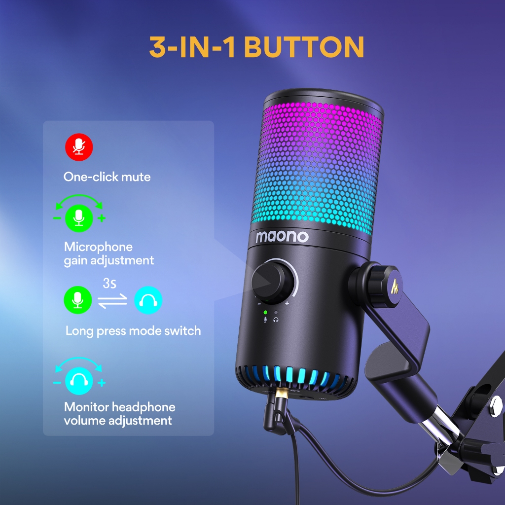 Maono DM30S RGB ไมโครโฟนเกมมิ่ง USB Type-c พร้อมแขนบูม กําไรไมค์ ซอฟท์แวร์เชื่อมโยง Maono สําหรับ PC โทรศัพท์ เล่นเกม บันทึก ASMR พอดแคสต์