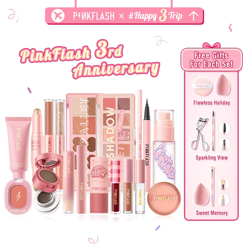 Pinkflash#Happy3Journey ชุดเครื่องสําอางครบรอบ 3 ปี 8 ชิ้น