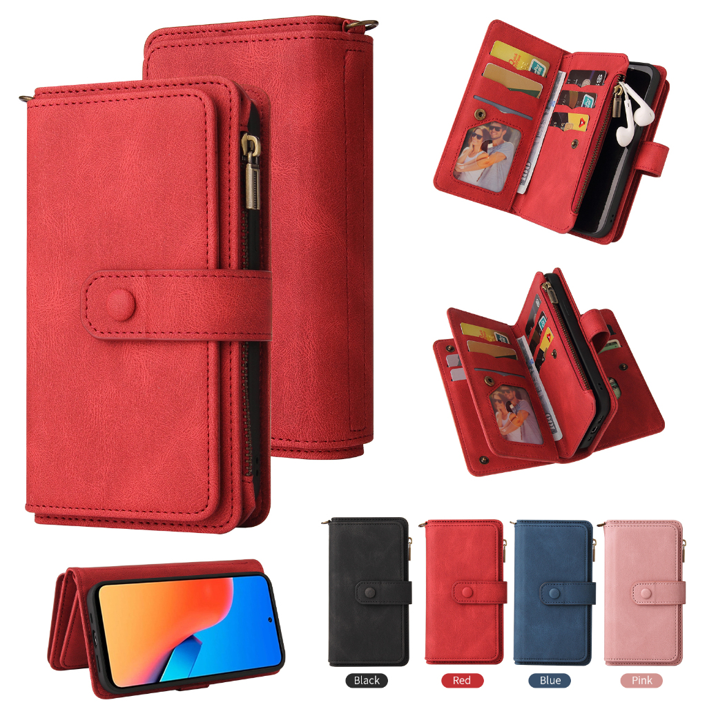 เคสโทรศัพท์มือถือหนัง ฝาพับ พร้อมช่องใส่บัตร 15 ช่อง อเนกประสงค์ สําหรับ VIVO V29 5G V29 Lite Y78+ 5G V27 Pro Y27 4G Y16 4G Y02S Y35 Y22S Y20S Y21S Y33S Y15S Y15A 4G