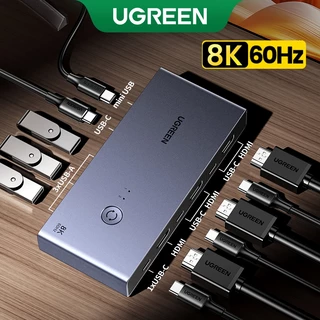 Ugreen สวิตช์ HDMI KVM 8K60Hz HDMI2.1 KVM USB3.0 เข้า 2 ออก 1 พร้อมพาวเวอร์ซัพพลาย USB-C และตัวควบคุมเดสก์ท็อป เอาท์พุต KVM 3 USB-A+1*USB-C