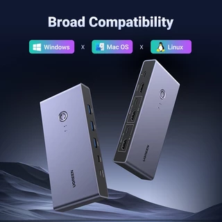 Ugreen สวิตช์ HDMI KVM 8K60Hz HDMI2.1 KVM USB3.0 เข้า 2 ออก 1 พร้อมพาวเวอร์ซัพพลาย USB-C และตัวควบคุมเดสก์ท็อป เอาท์พุต KVM 3 USB-A+1*USB-C