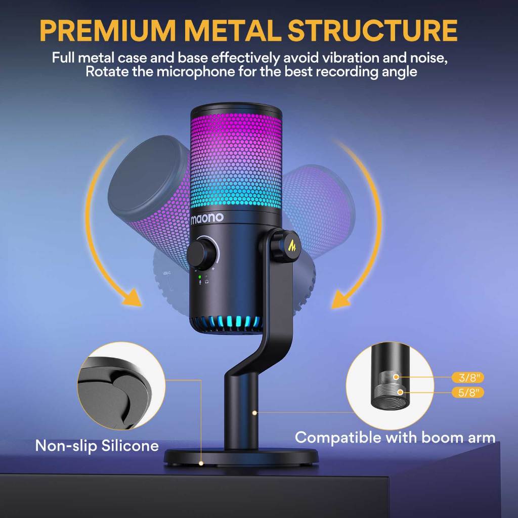 Maono DM30S RGB ไมโครโฟนเกมมิ่ง USB Type-c พร้อมแขนบูม กําไรไมค์ ซอฟท์แวร์เชื่อมโยง Maono สําหรับ PC โทรศัพท์ เล่นเกม บันทึก ASMR พอดแคสต์