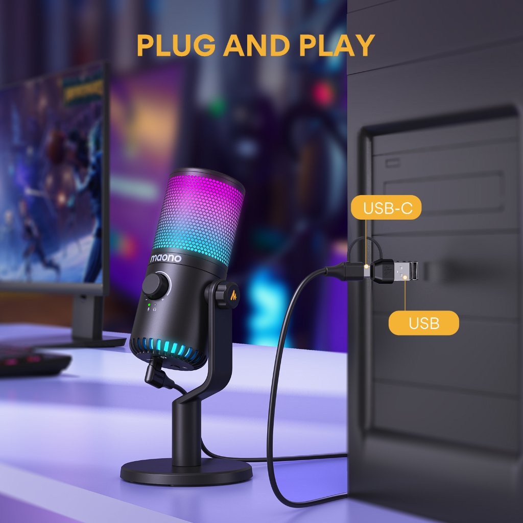 Maono DM30S RGB ไมโครโฟนเกมมิ่ง USB Type-c พร้อมแขนบูม กําไรไมค์ ซอฟท์แวร์เชื่อมโยง Maono สําหรับ PC โทรศัพท์ เล่นเกม บันทึก ASMR พอดแคสต์