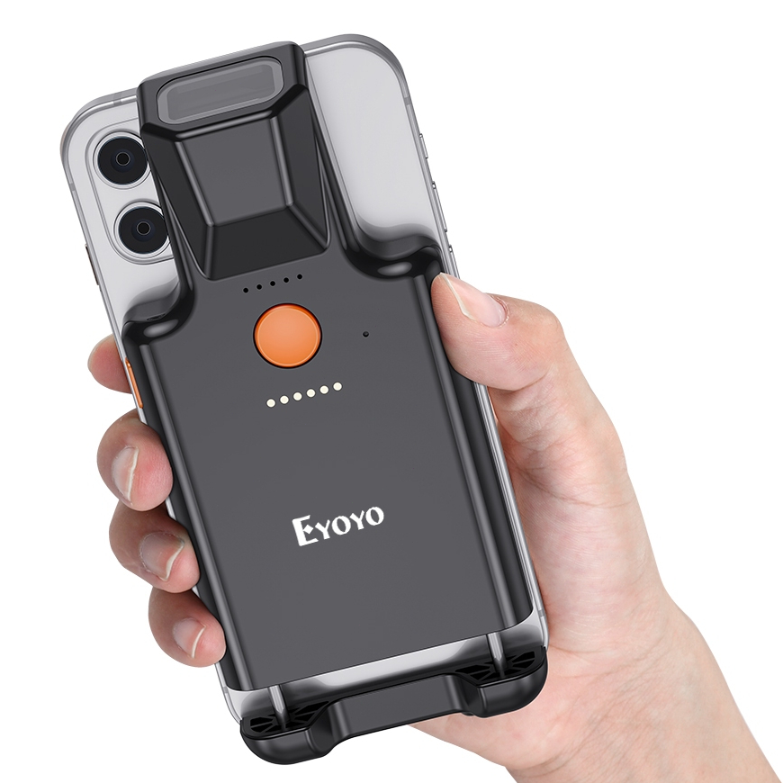 Eyoyo เครื่องสแกนบาร์โค้ดไร้สาย 1D แบบคลิปหนีบด้านหลัง ผ่านบลูทูธ QR สําหรับ Android ระบบ iOS คอมพิว