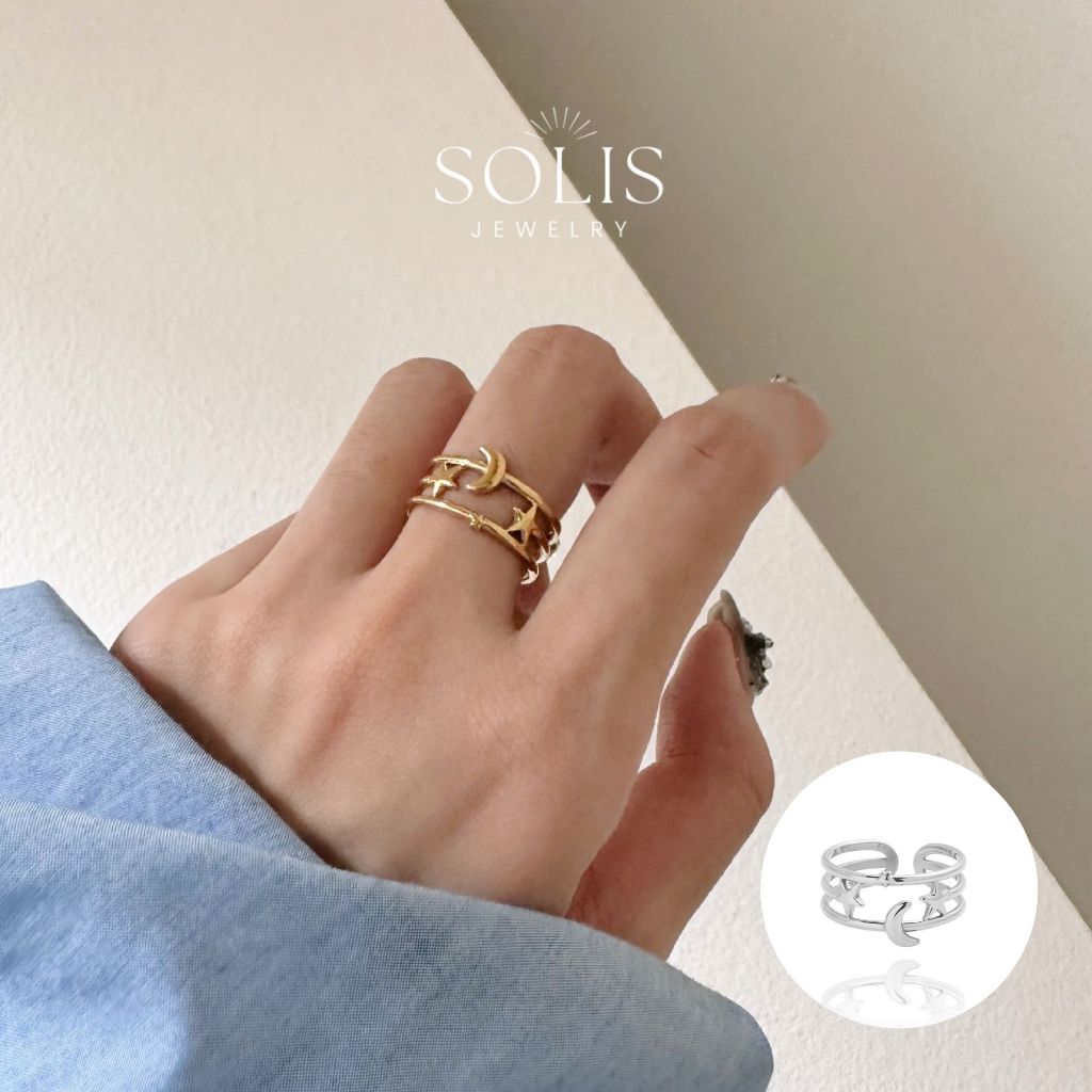 *แหวนกันน้ำ*แหวนดาวดวงจันทร์เงินปรับได้ ทอง * ชุบทอง 18K แท้ สแตนเลสไทเทเนียม 316L *  ผู้หญิง แหวนแฟชั่น มินิมอล ของขวัญวันเกิด RG382