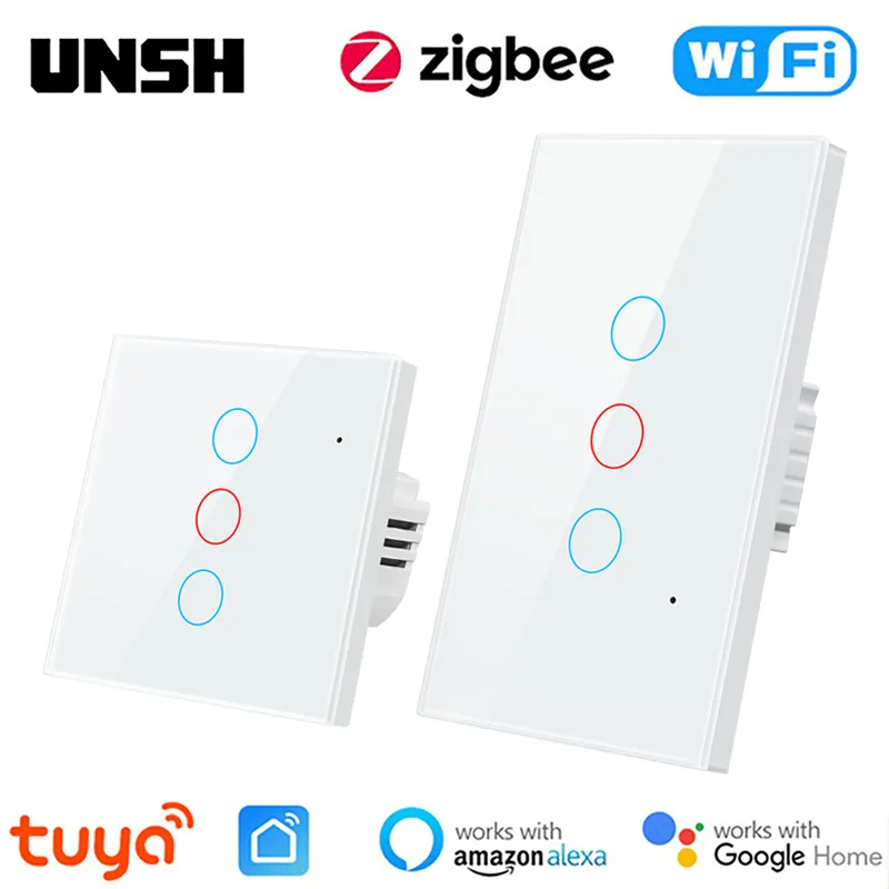 Tuya ZigBee สวิตช์ไฟอัจฉริยะ UK Touch Switch พร้อม / ไม่มีสายกลางทํางานร่วมกับ Alexa Google Home Yan