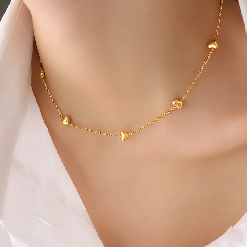 สร้อยคอ สร้อยข้อมือโซ่เหล็กไทเทเนียม 18K จี้รูปหัวใจ ขนาดเล็ก สไตล์เกาหลี ญี่ปุ่น