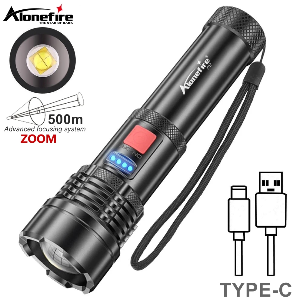 Alonefire X57 ไฟฉาย LED 2500 ลูเมน ซูมได้ สว่างมาก ชาร์จ USB Type-C กันน้ํา สําหรับเดินป่า ตั้งแคมป์ ทํางานที่บ้าน