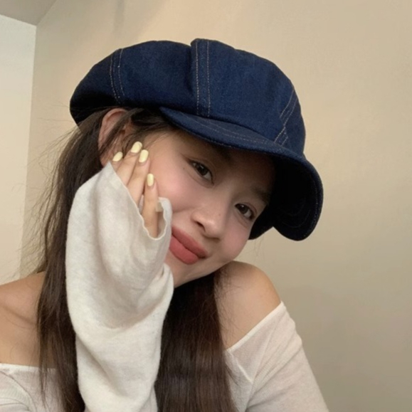 Love สไตล์ญี่ปุ่นรุ่นขนาดใหญ่ Cloud คาวบอยแปดเหลี่ยมหมวกหญิง Four Seasons All-Match Face-Looking Peaked Beret สี