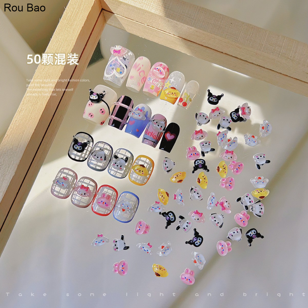 SANRIO Rou Bao อุปกรณ์ตกแต่งเล็บเรซิ่น ลายการ์ตูน Kuromi Melody 3D ขนาดเล็ก DIY 50 ชิ้น