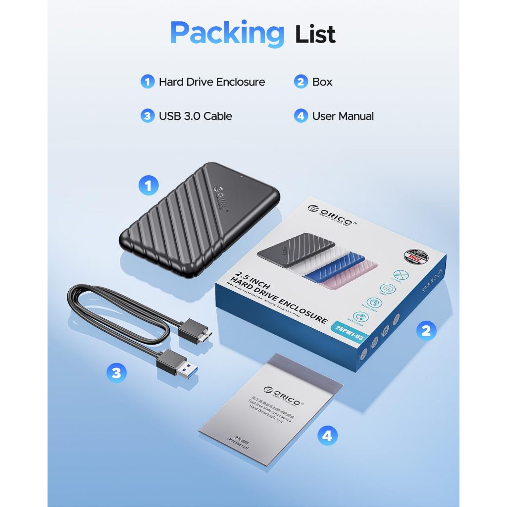 Orico 2.5 นิ้ว USB C ฮาร์ดไดรฟ์ USB 3.1 Gen 1 ถึง SATA III 5Gbps ฮาร์ดไดรฟ์ภายนอก (25PW1) - รูปที่ 6