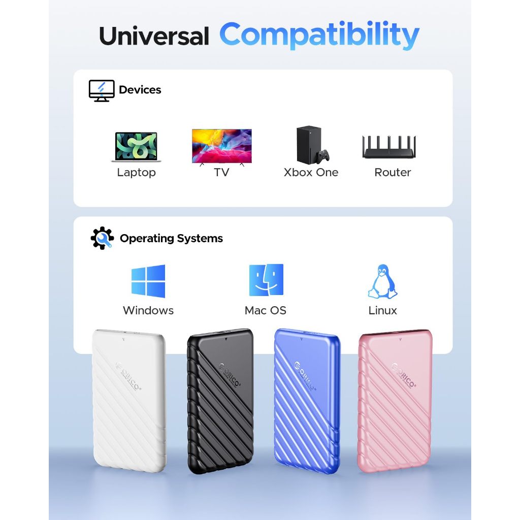 Orico 2.5 นิ้ว USB C ฮาร์ดไดรฟ์ USB 3.1 Gen 1 ถึง SATA III 5Gbps ฮาร์ดไดรฟ์ภายนอก (25PW1) - รูปที่ 3