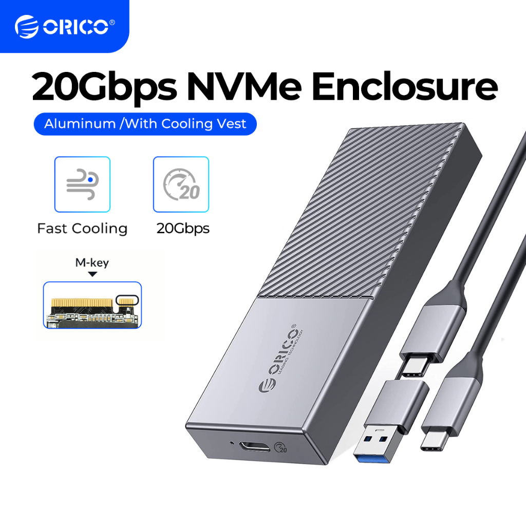 Orico 20Gbps USB C ถึง M.2 NVMe SSD Enclosure Reader USB 3.2 Gen2x2 ถึง NVMe PCIe M-Key Solid State 