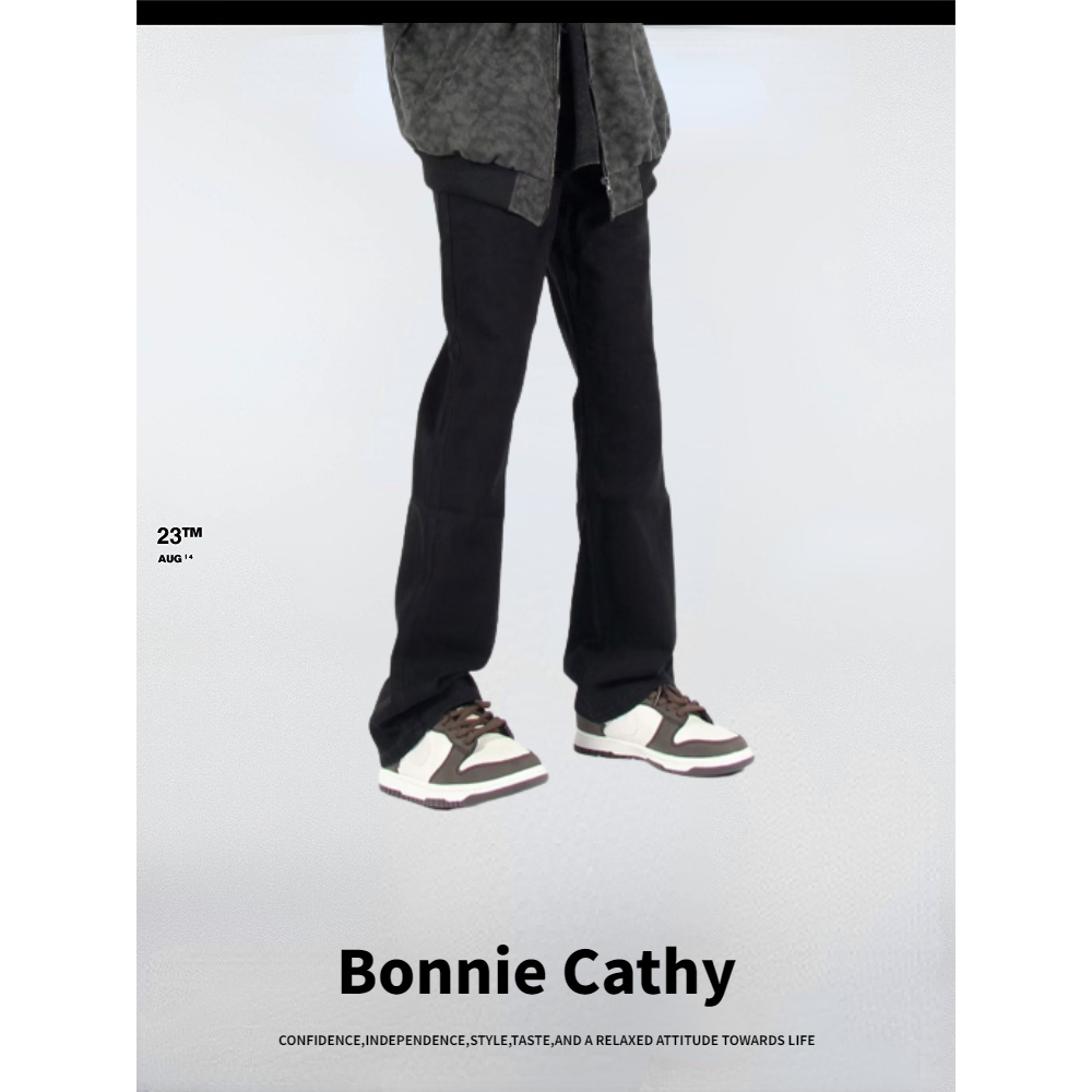 Bonnie Cathy กางเกงยีนขายาว เอวสูง สไตล์อเมริกัน สตรีท