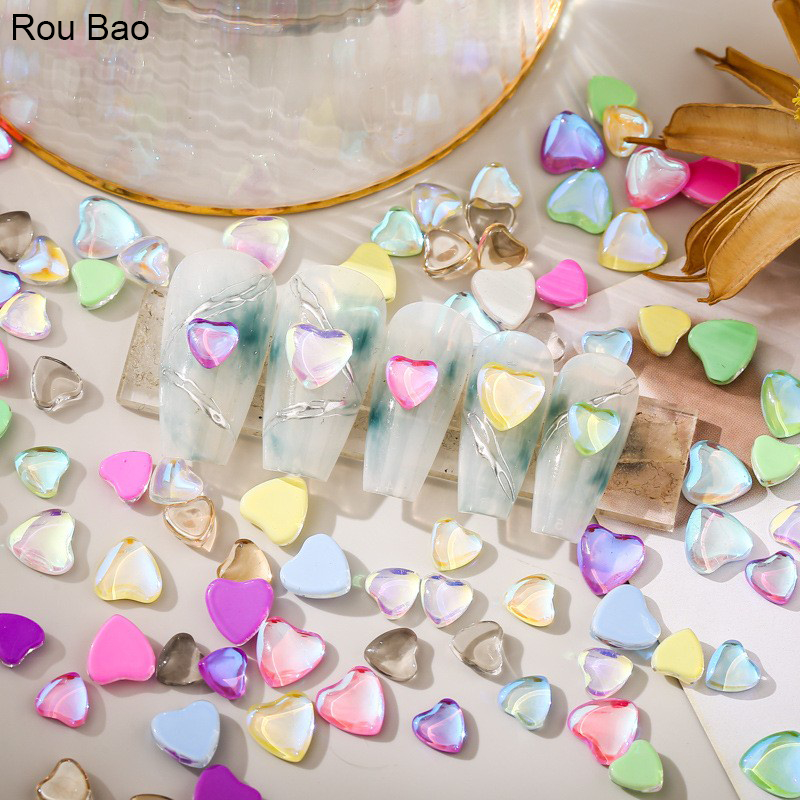 Rou Bao พลอยเทียม คริสตัล เจลลี่ รูปหัวใจ 3D หลากสี สําหรับตกแต่งเล็บ 50 ชิ้น
