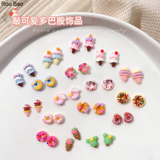 Rou Bao โดนัทเรซิ่น ลายการ์ตูนไอศกรีม อาหารน่ารัก สีสันสดใส สําหรับตกแต่งเล็บ DIY 50 ชิ้น