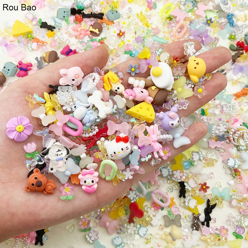 SANRIO Rou Bao ขายส่ง! อุปกรณ์ตกแต่งเล็บเรซิ่น ลายการ์ตูนหมีน่ารัก 3D DIY