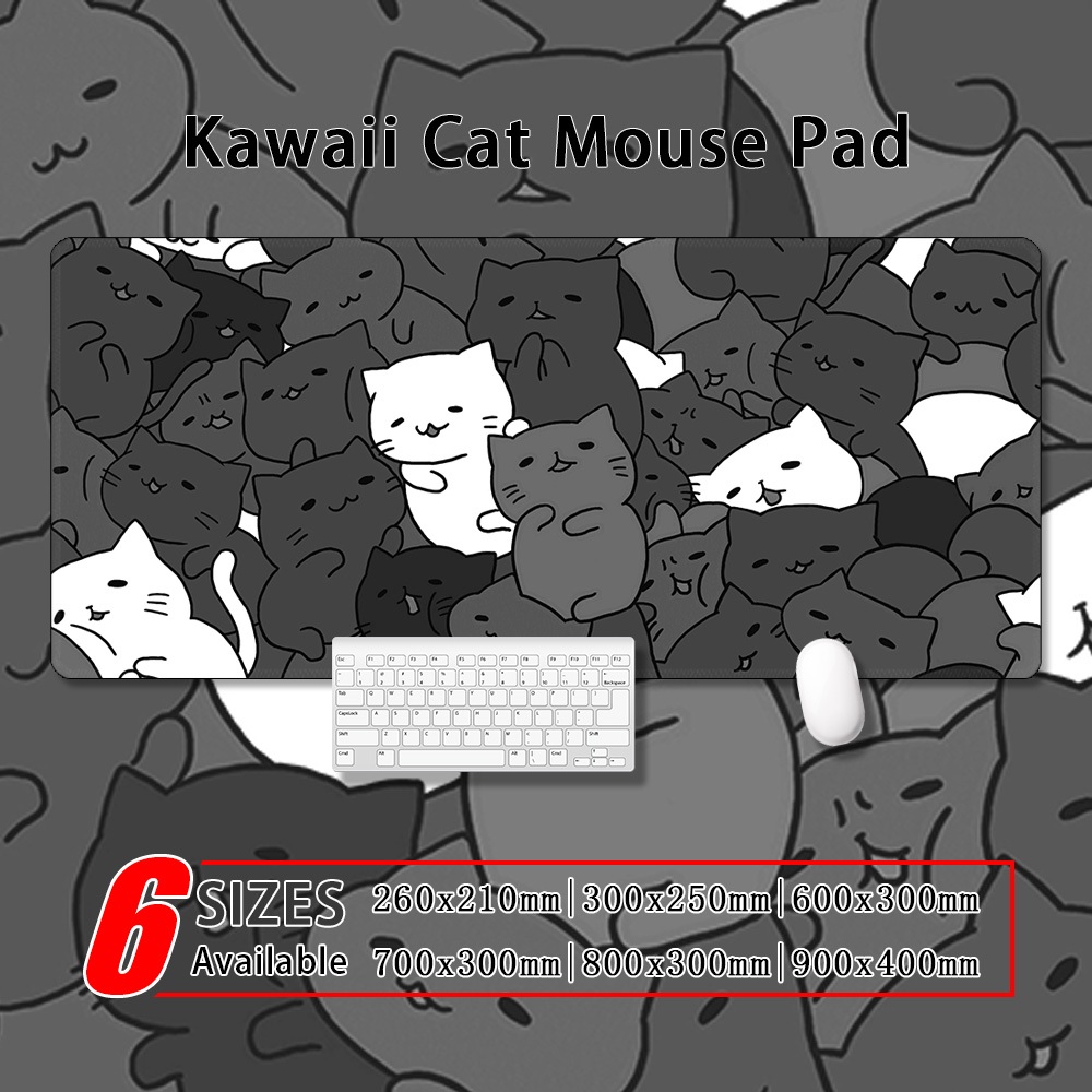 Kawaii แผ่นรองเมาส์ ลายแมว | แผ่นรองเมาส์เล่นเกม แบบขยาย | รองเท้ากันลื่น กันน้ํา | แผ่นรองเมาส์ ขนาดใหญ่ | 900x400 มม | ผ้าปูโต๊ะ