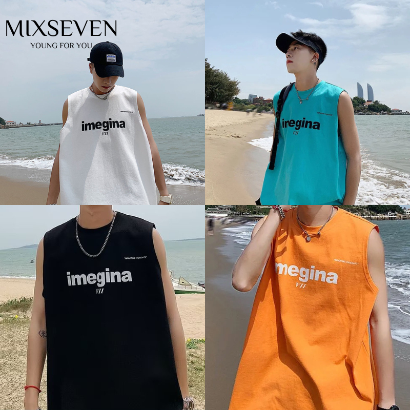 พร้อมส่ง เสื้อยืดผู้ชาย เสื้อยืดแขนกุดผู้ชาย หลวม สบาย ตัวอักษรที่พิมพ์ รุ่นบาง ระบายอากาศได้ แฟชั่น สไตล์เกาหลี ขายดีที่สุดในช่วงฤดูร้อน วัยรุ่น กีฬาและการพักผ่อน มีหลายขนาดให้เลือก