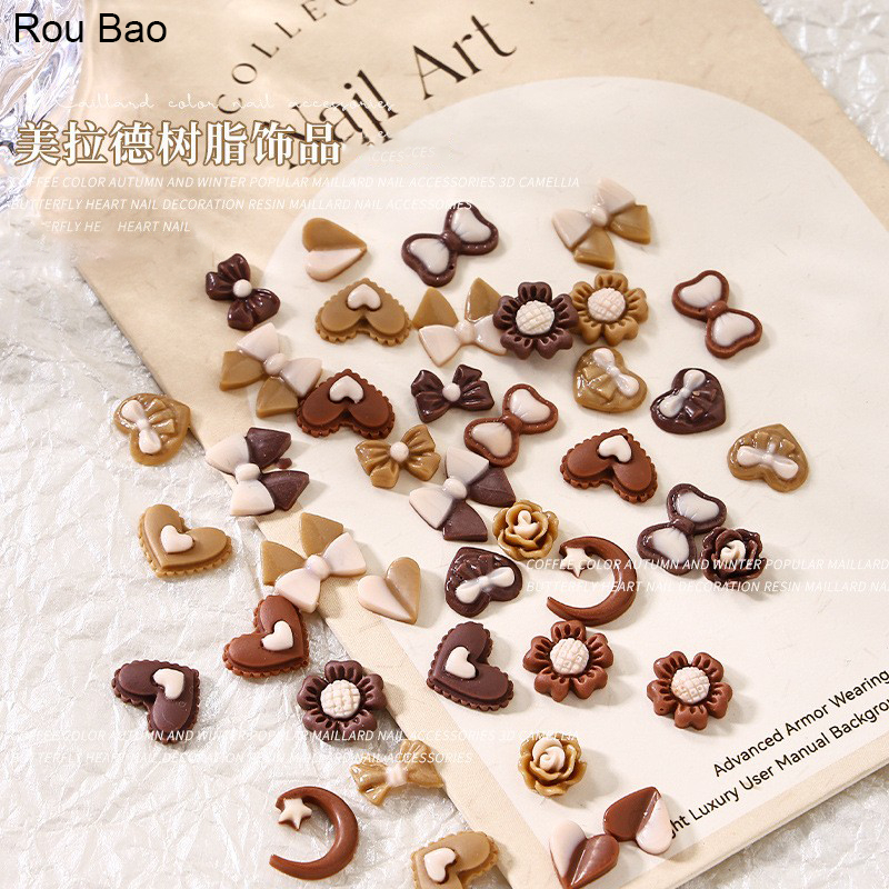 Rou Bao อุปกรณ์ตกแต่งเล็บ เรซิน สีกากี 50 ชิ้น DIY
