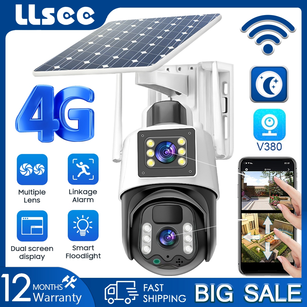 LLSEE V380 Pro 4G ซิมการ์ดพลังงานแสงอาทิตย์กล้องวงจรปิดไร้สาย 4K 8MP กล้องวงจรปิดกลางแจ้ง WIFI กล้องพลังงานแสงอาทิตย์พร้อมแบตเตอรี่ในตัวกันน้ำ