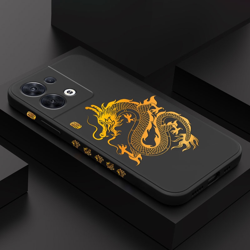 เคสโทรศัพท์มือถือ ซิลิโคน ลายมังกรทอง มีลายด้านข้าง สําหรับ OPPO Reno 8Z 8 Pro 8T T Z 7Z 6 5 5G 4G
