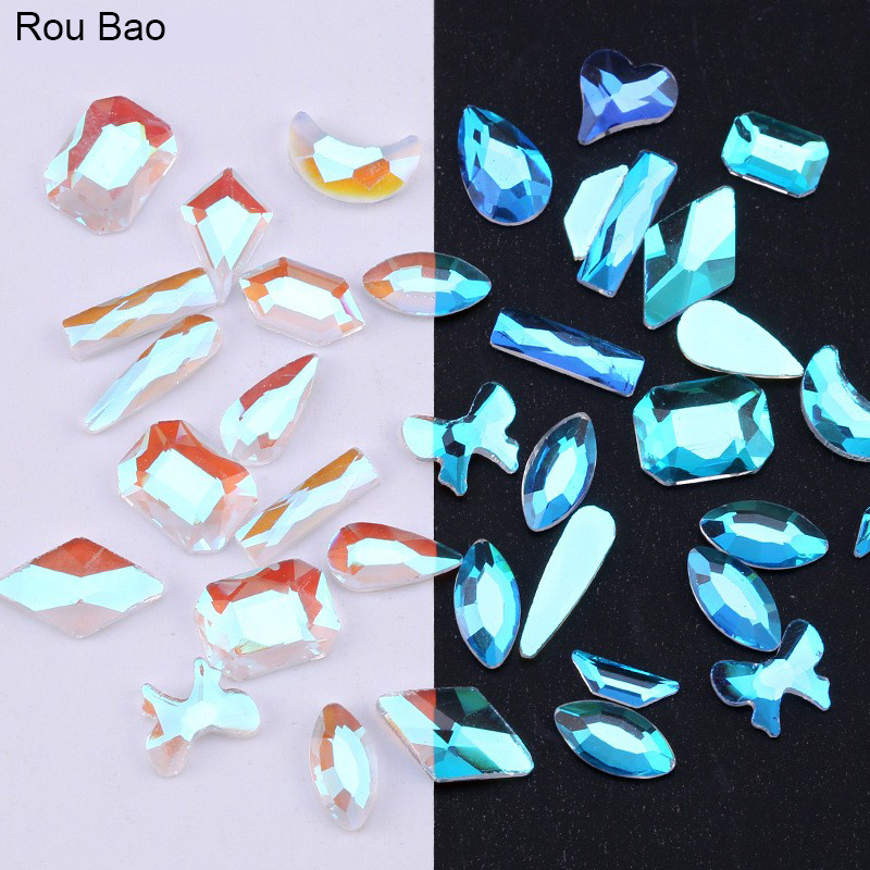 Rou Bao ขายดี พลอยเทียมคริสตัล รูปผีเสื้อ ดวงจันทร์ หัวใจ ดาว 3D สําหรับตกแต่งเล็บ