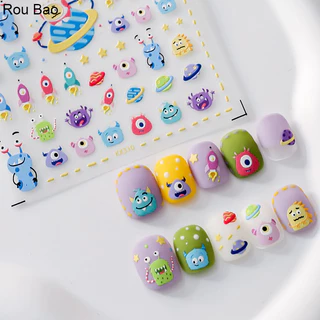 Rou Bao KX310 สติกเกอร์ ลายการ์ตูนมอนสเตอร์ ดาวเคราะห์น่ารัก 5D สีโปร่งใส สําหรับติดตกแต่งเล็บ
