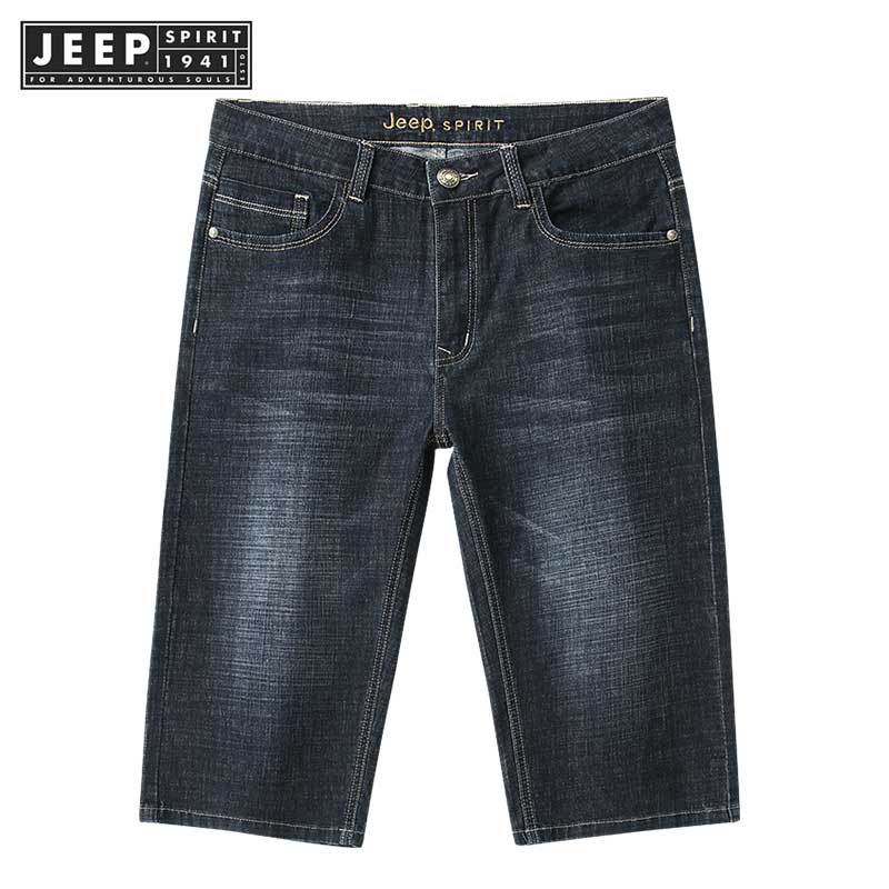 JEEP SPIRIT 1941 ESTD กางเกงยีนขาสั้น ผ้ายืด สีน้ําเงินเข้ม ดีไซน์ทันสมัย สําหรับผู้ชาย