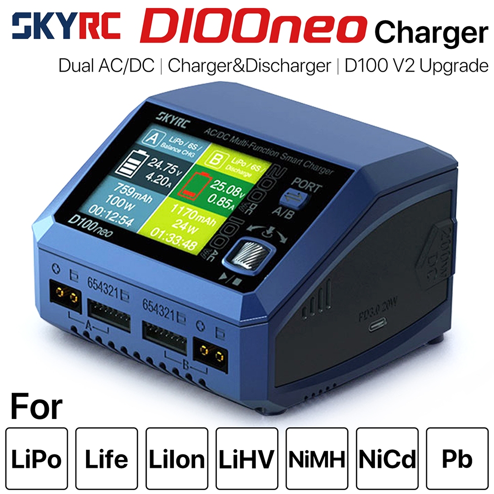 เครื่องชาร์จแบตเตอรี่ใหม่ SkyRC D100neo Charger SK-100199 AC100W DC200W สมาร์ท Lipo Charger สําหรับอ