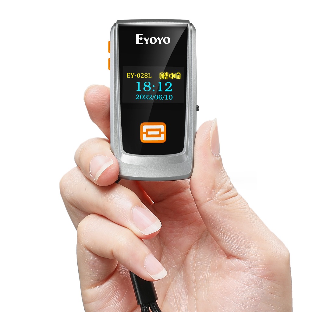 Eyoyo เครื่องสแกนบาร์โค้ดไร้สาย 1D เชื่อมต่อบลูทูธ พร้อมหน้าจอ LCD USB สําหรับ iPhone iPad Android iOS