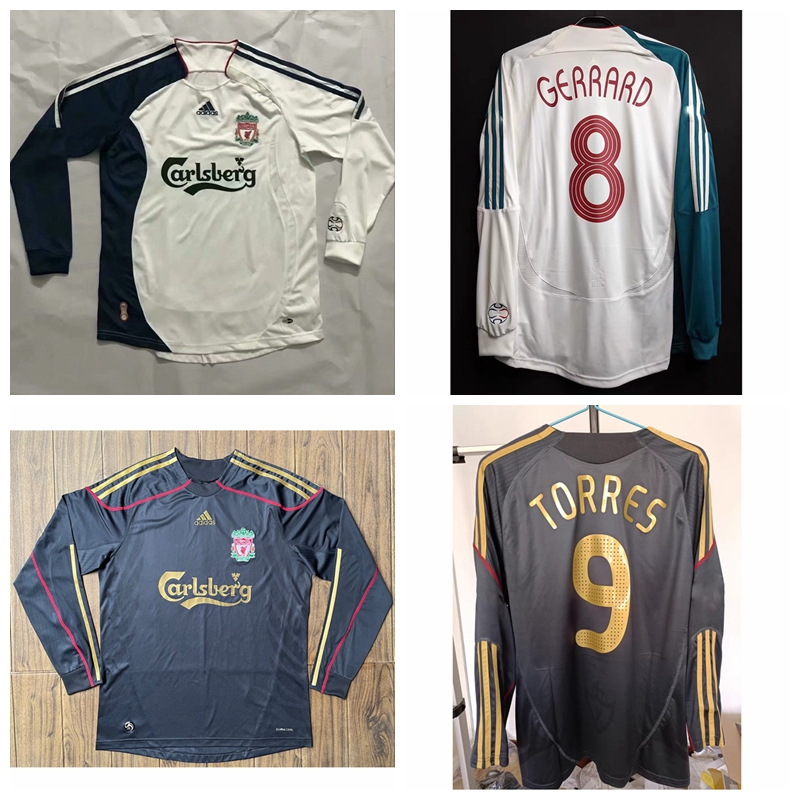 2006-07 09-10 ฤดูกาล Liverpool Retro Away เสื้อแขนยาวฟุตบอล Torres Gerrard เสื้อ