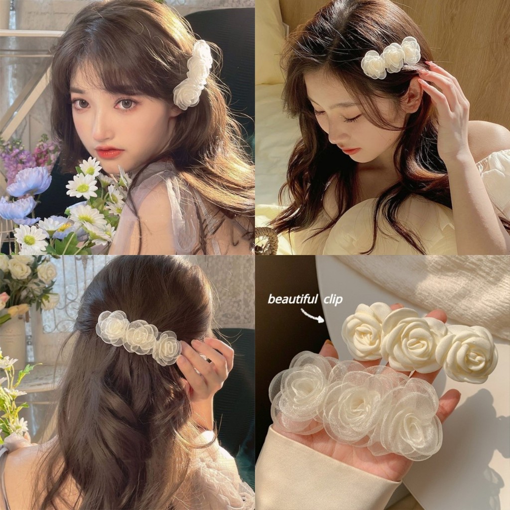 กิ๊บติดผม ลายดอกคามิเลีย สีขาว แฟชั่นแฟรี่ สําหรับผู้หญิง