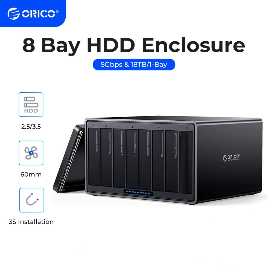 Orico 3.5 8 Bay Usb3.0 / Type-C Hdd Docking Station Sata เป็น Usb3.0 Hdd Encazer พร้อม Hdd Case 120W