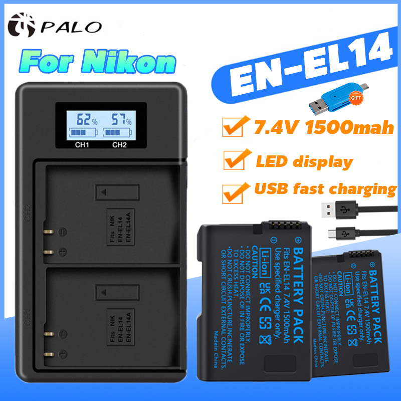 Palo ที่ชาร์จแบตเตอรี่กล้อง EN-EL14 EN EL14a สําหรับ Nikon D3100 D3200 D3400 D3500 D5100 D5200 D5300