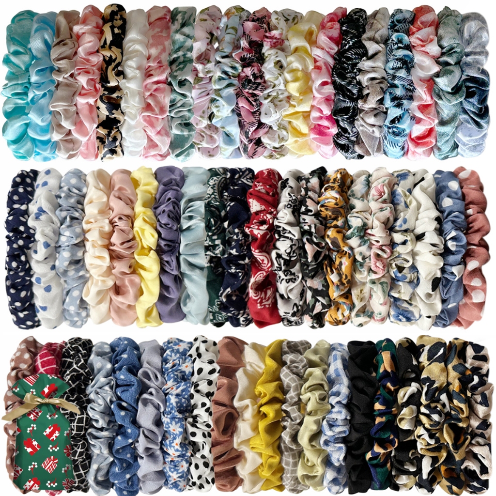 60pcs Non-Repeating รูปแบบผู้หญิงยืดหยุ่นผม Scrunchies สําหรับผู้หญิงผูกผมยางรัดผมเชือกอุปกรณ์เสริมส