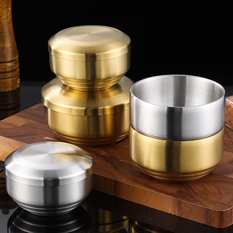 Xilaibao ชามสแตนเลส 304 สองชั้น ฉนวนกันความร้อน ป้องกันน้ําร้อนลวก ข้าว พร้อมฝาปิด ชามซุป ชามกิมจิ