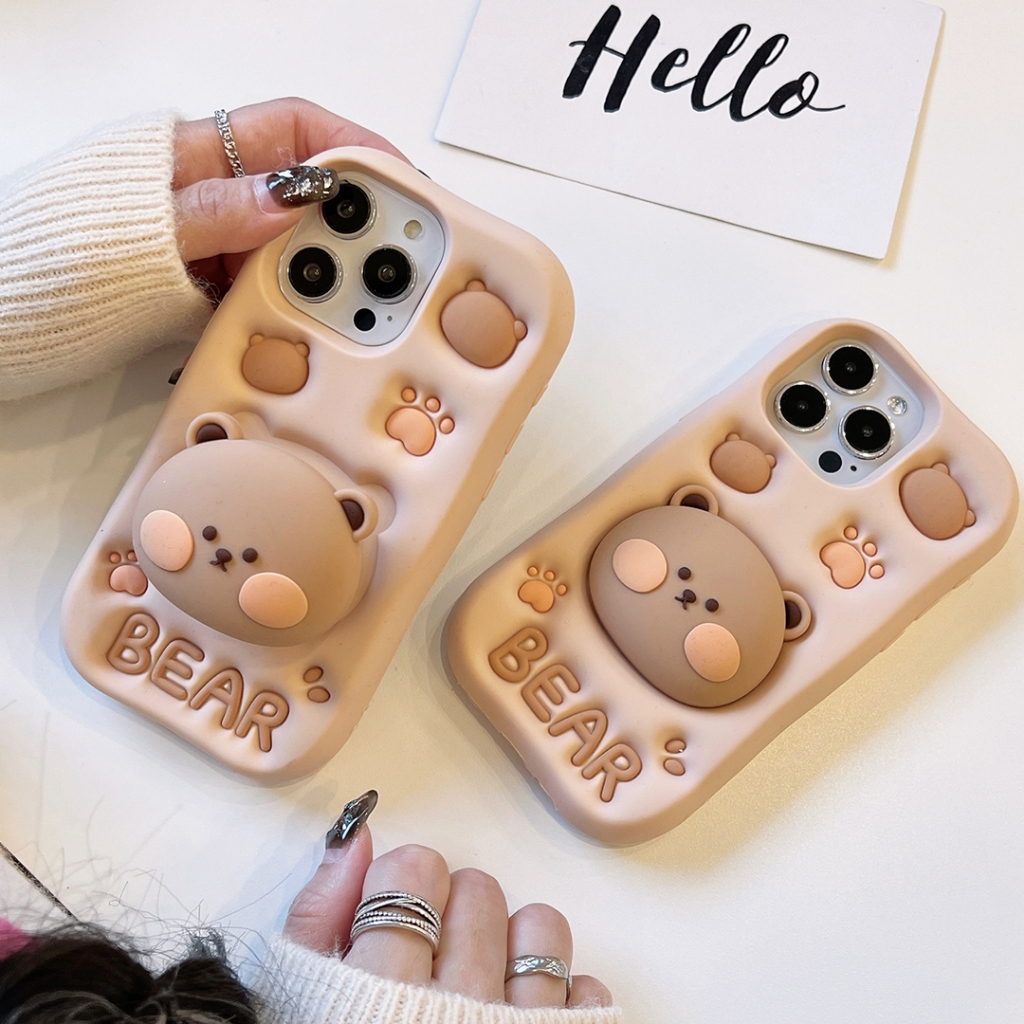 เคสโทรศัพท์มือถือซิลิโคน TPU แบบนิ่ม ลายหมี กันกระแทก สําหรับ iPhone 15 15 Pro 15 Pro Max 11 12 12 Pro 12 Pro Max 13 13 Pro 13 Pro Max 14 14 Pro