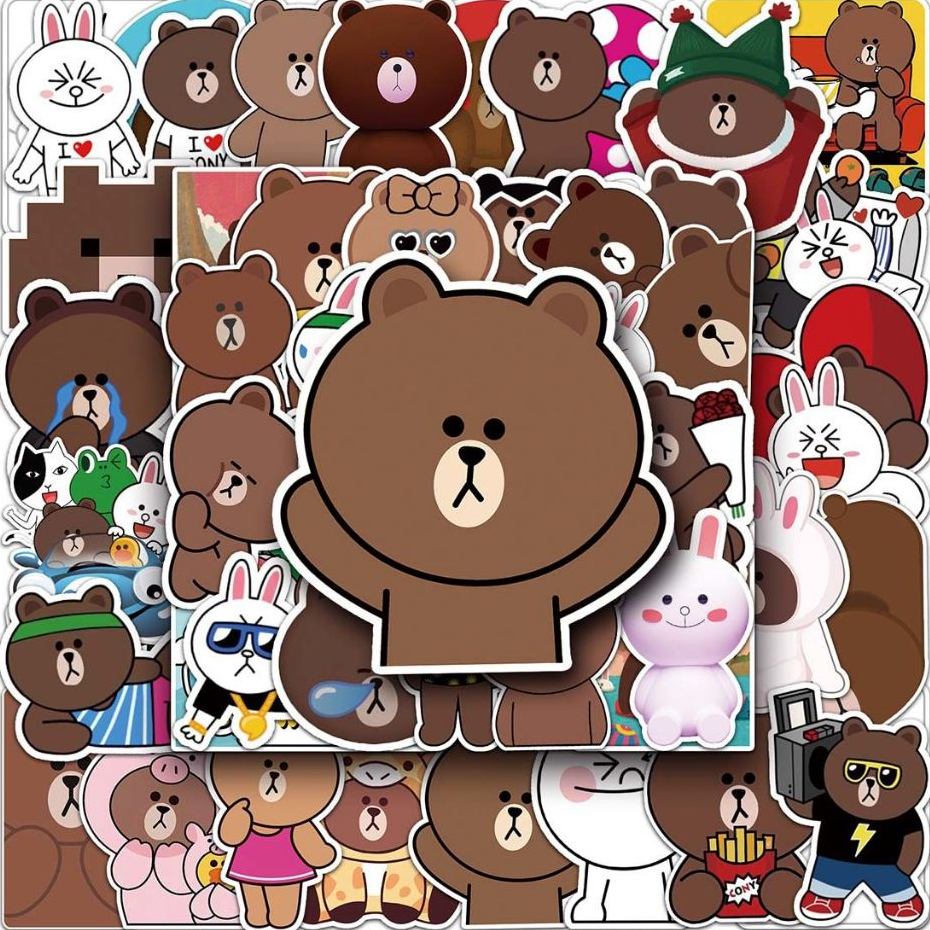 50 ชิ้นน่ารักหมีสีน้ําตาลการ์ตูน Graffiti สติกเกอร์กันน้ําสําหรับ DIY โทรศัพท์แล็ปท็อปกีตาร์สเก็ตบอร์ดหมวกกันน็อครถตกแต่ง Decal