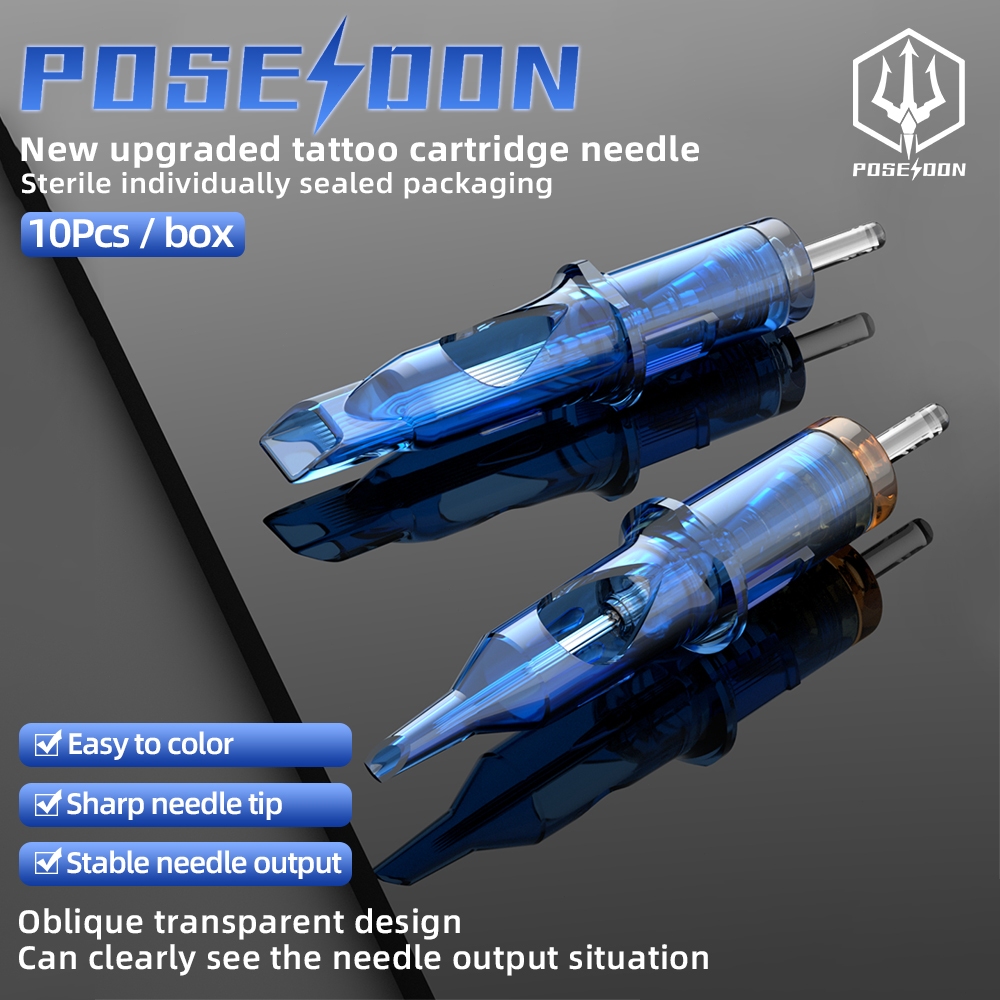 Poseidon ตลับเข็มสัก อุปกรณ์เสริมเครื่องสัก 10 ชิ้น / กล่อง #12 ตลับเข็มสัก แบบใช้แล้วทิ้ง 0.35 มม. สําหรับสัก